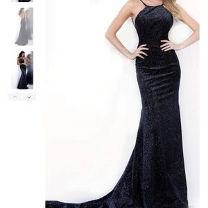 JOVANI - 62806 HALTER NECK STRETCH GLITTER TRUMPET